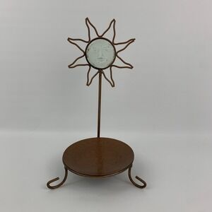 Celestial Sun Metal Pillar Candle Holder Stand Copper Color Boho Vtg Style 10"